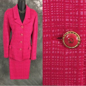 BEAUTIFUL St John collection knit pink jacket skirt suit size 8